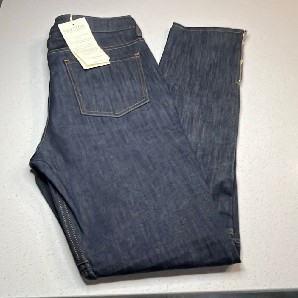 NWT Skylton Blue Moto Zip Ankle Denim Jeans Size 34x33 RETAIL $199.99